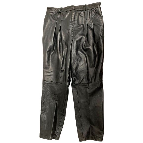 90s Pleated High Waisted Faux Leather Trousers